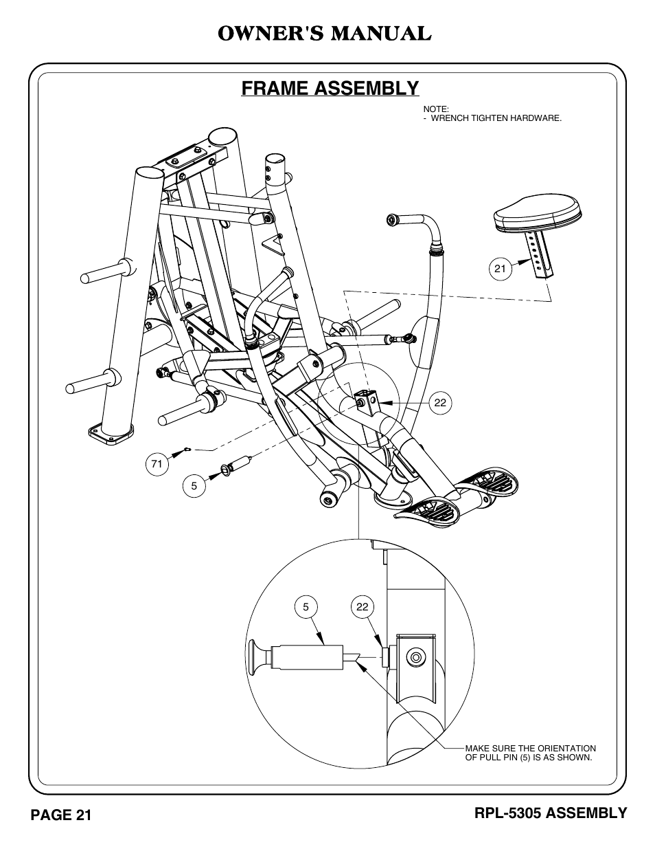 Frame assembly owner's manual | Hoist Fitness RPL-5305 User Manual | Page 27 / 51