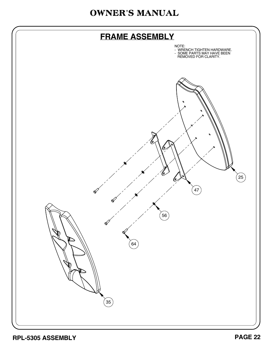 Frame assembly, Owner's manual | Hoist Fitness RPL-5305 User Manual | Page 28 / 51