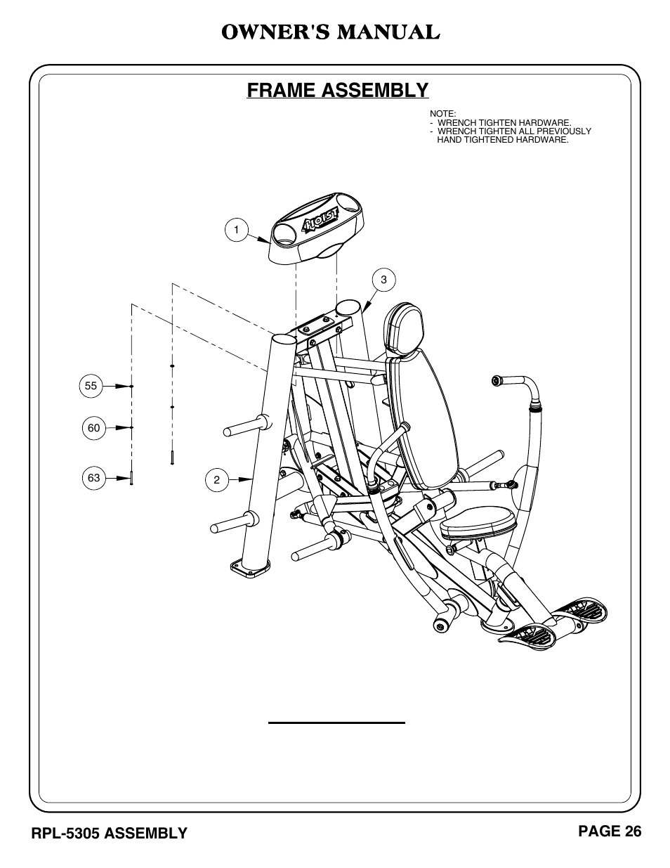 Important, Frame assembly, Owner's manual | Hoist Fitness RPL-5305 User Manual | Page 32 / 51