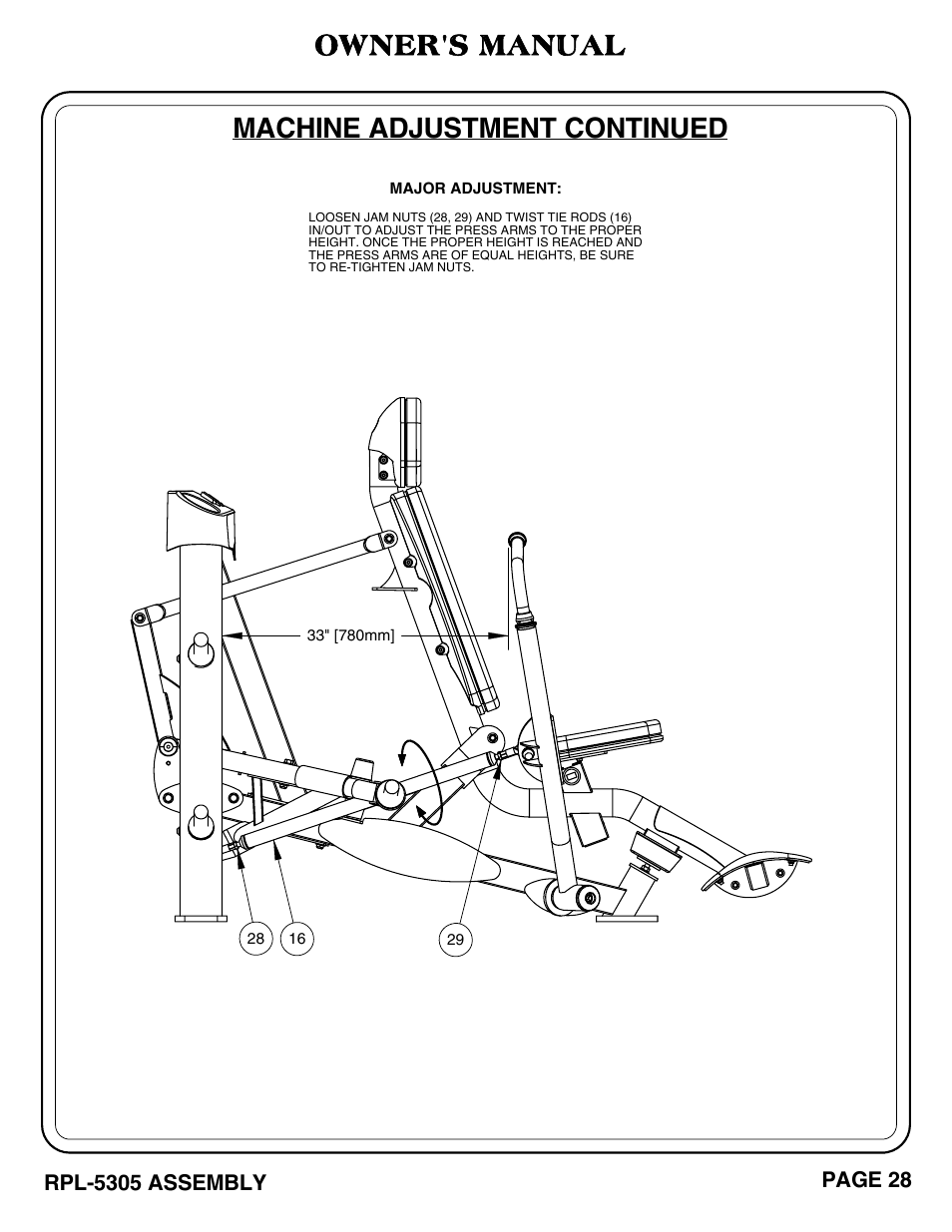 Machine adjustment continued owner's manual | Hoist Fitness RPL-5305 User Manual | Page 34 / 51