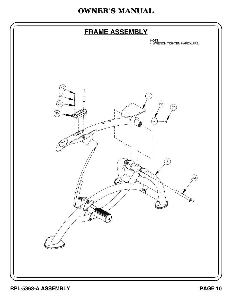Frame assembly, Owner's manual, Rpl-5363-a assembly | Page 10 | Hoist Fitness RPL-5363-A User Manual | Page 11 / 32