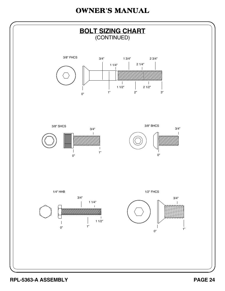 Bolt sizing chart owner's manual, Continued) | Hoist Fitness RPL-5363-A User Manual | Page 25 / 32
