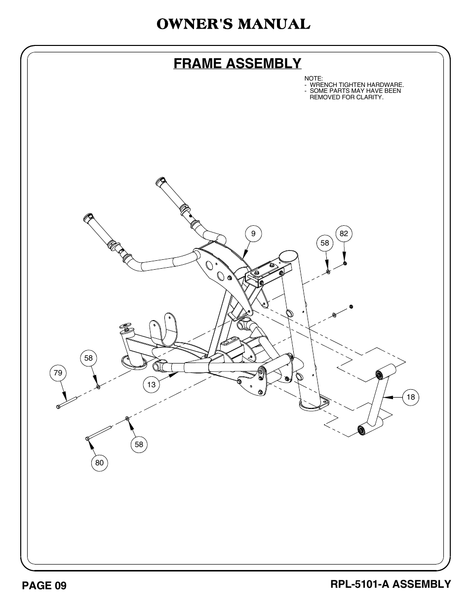 Frame assembly, Owner's manual | Hoist Fitness RPL-5101-A User Manual | Page 10 / 38