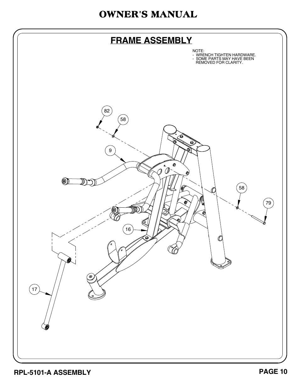 Frame assembly, Owner's manual | Hoist Fitness RPL-5101-A User Manual | Page 11 / 38