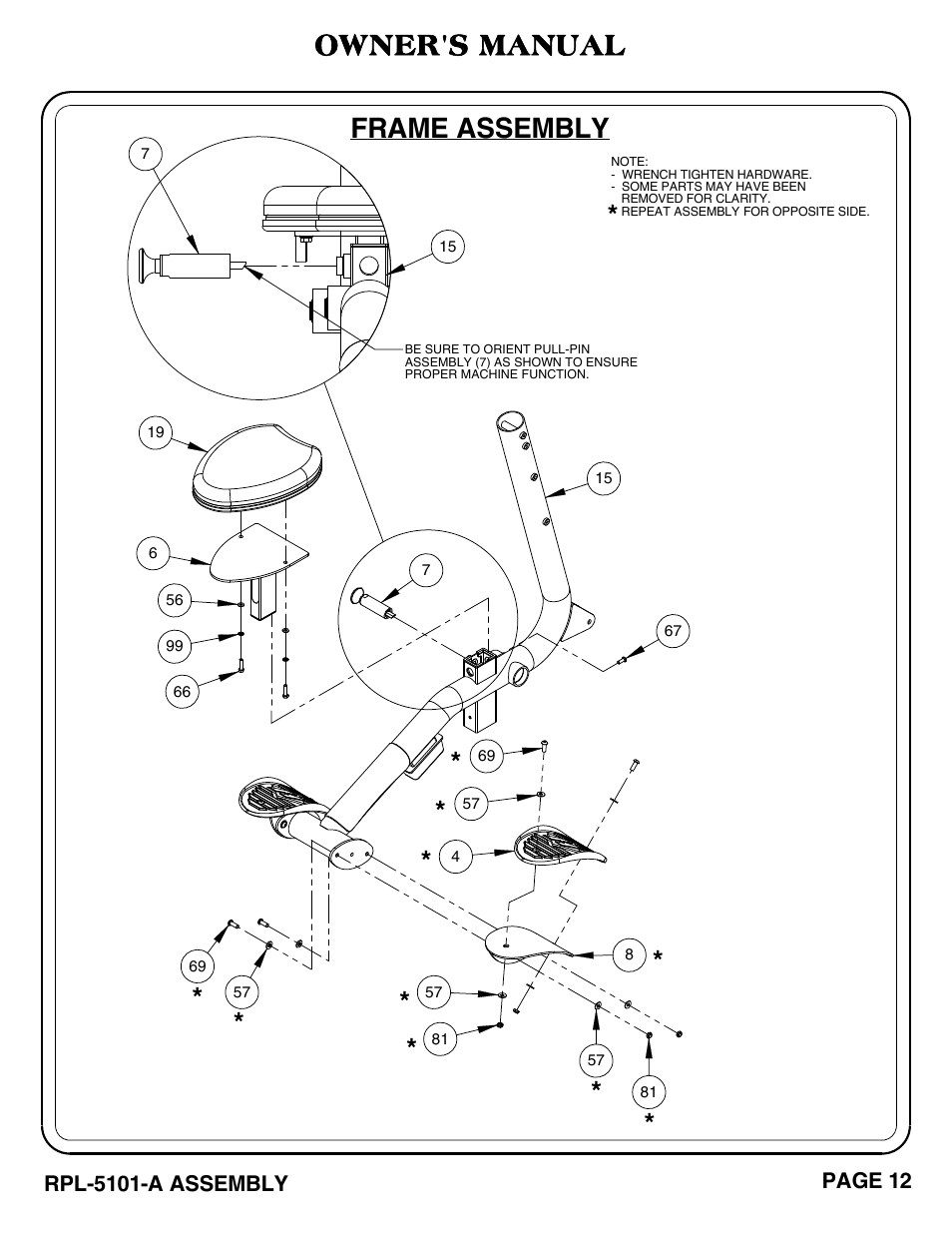 Frame assembly, Owner's manual | Hoist Fitness RPL-5101-A User Manual | Page 13 / 38