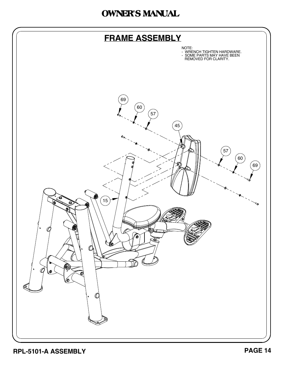 Frame assembly, Owner's manual | Hoist Fitness RPL-5101-A User Manual | Page 15 / 38