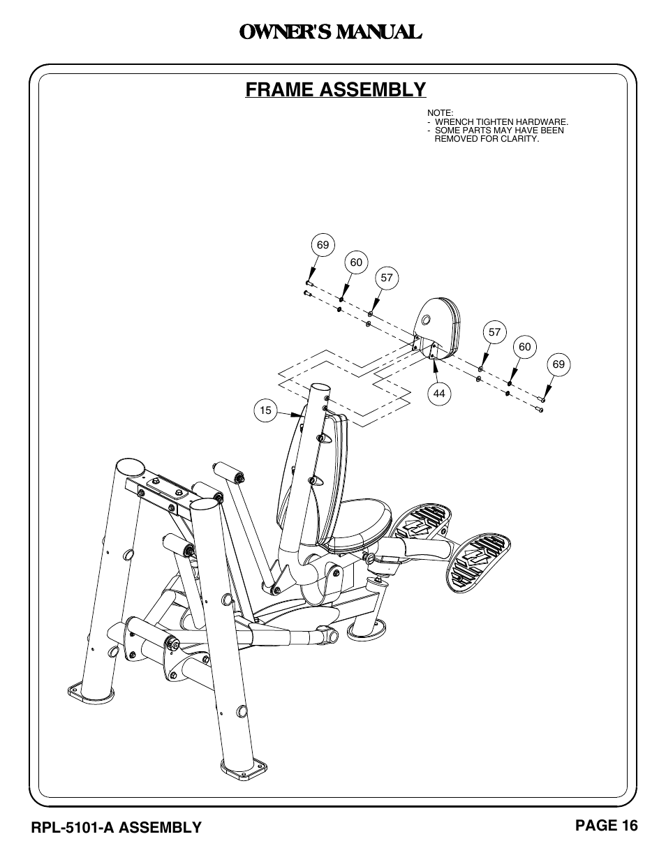 Frame assembly, Owner's manual | Hoist Fitness RPL-5101-A User Manual | Page 17 / 38