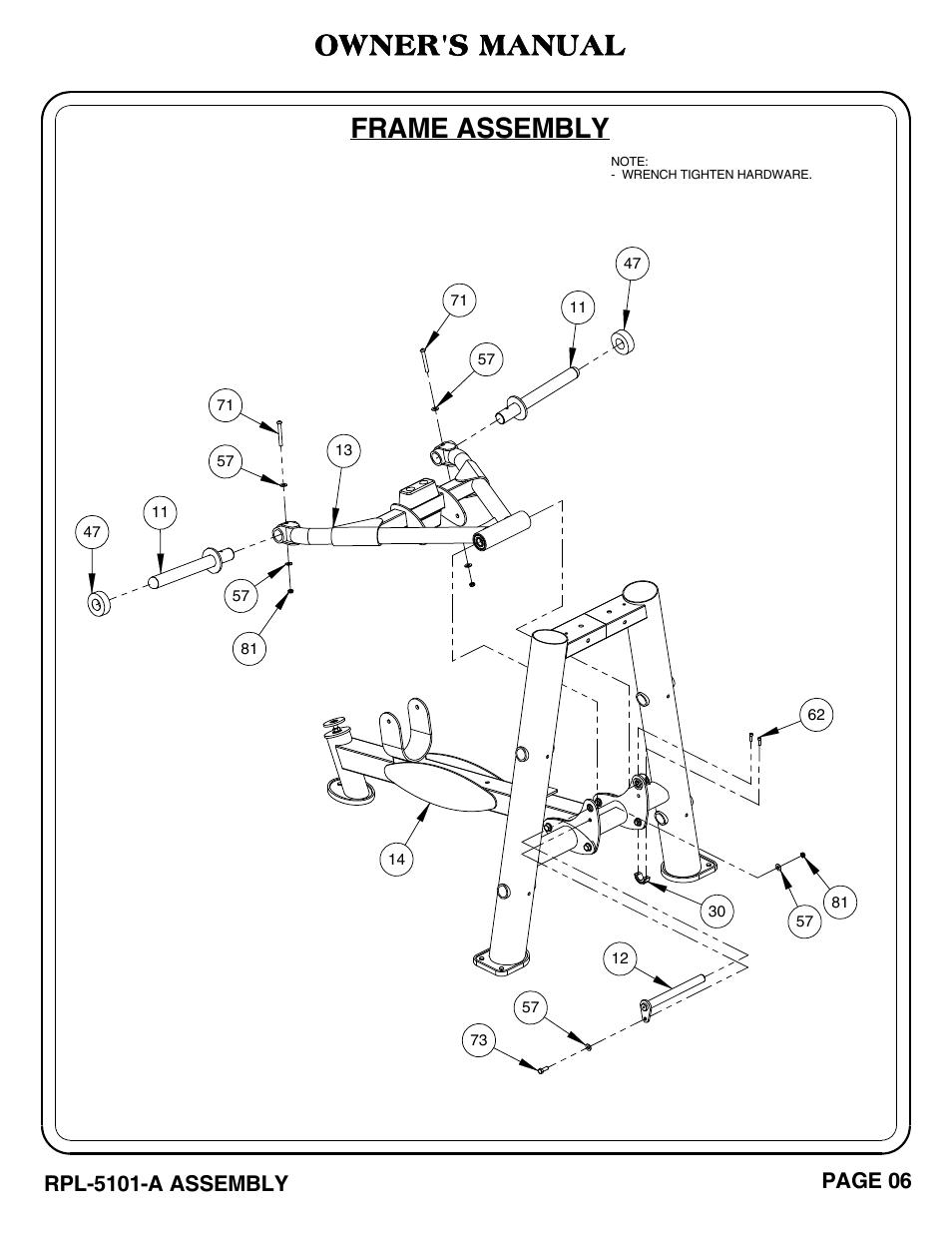 Frame assembly, Owner's manual | Hoist Fitness RPL-5101-A User Manual | Page 7 / 38