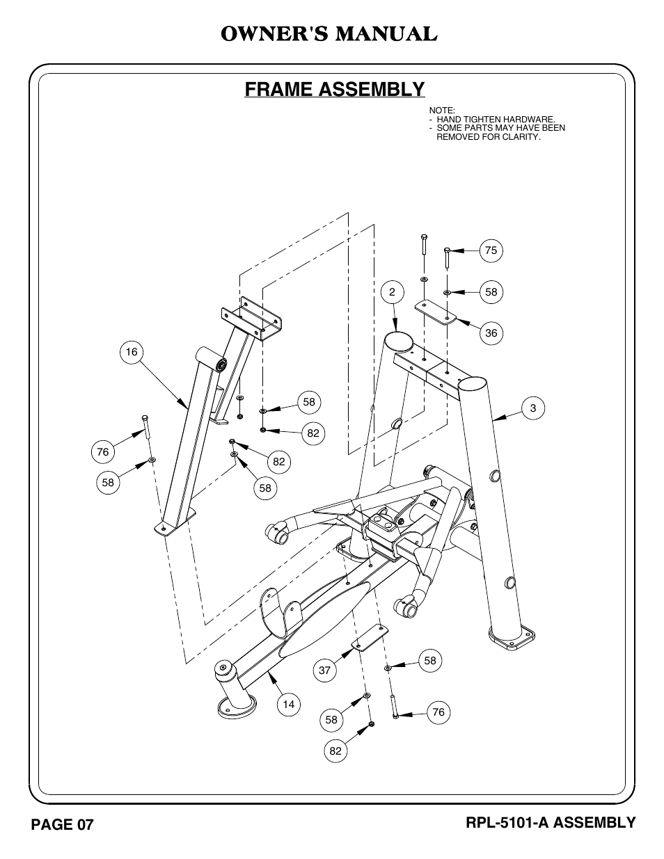 Frame assembly, Owner's manual | Hoist Fitness RPL-5101-A User Manual | Page 8 / 38