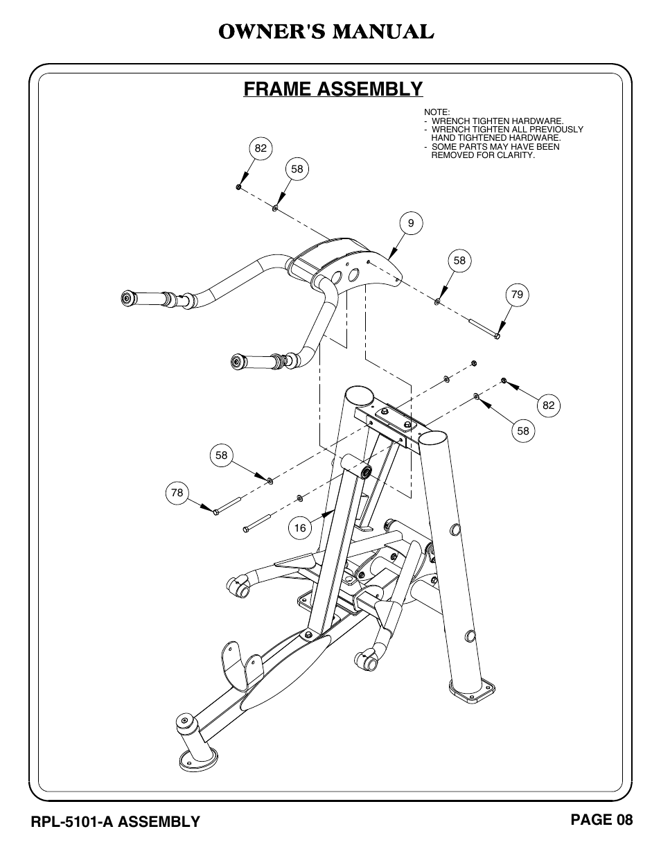 Frame assembly, Owner's manual | Hoist Fitness RPL-5101-A User Manual | Page 9 / 38