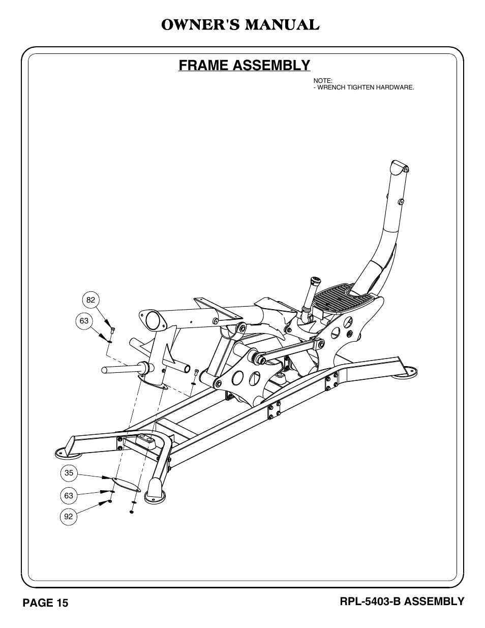 Frame assembly, Owner's manual | Hoist Fitness RPL-5403-B User Manual | Page 16 / 42