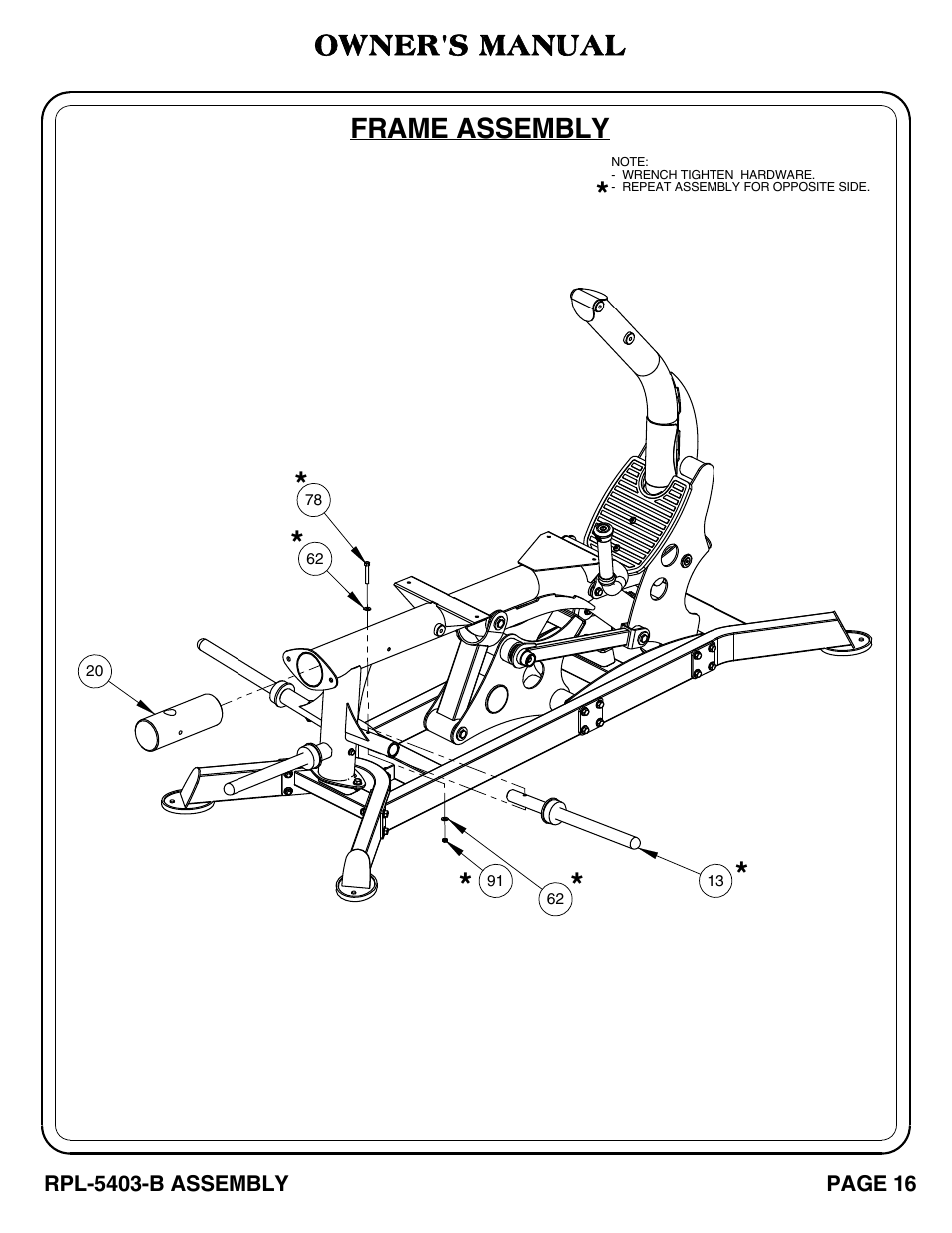 Frame assembly, Owner's manual | Hoist Fitness RPL-5403-B User Manual | Page 17 / 42