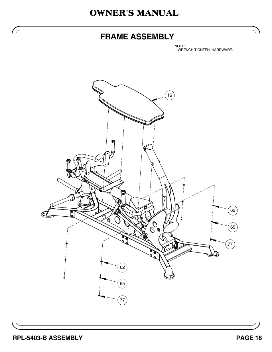 Frame assembly, Owner's manual | Hoist Fitness RPL-5403-B User Manual | Page 19 / 42