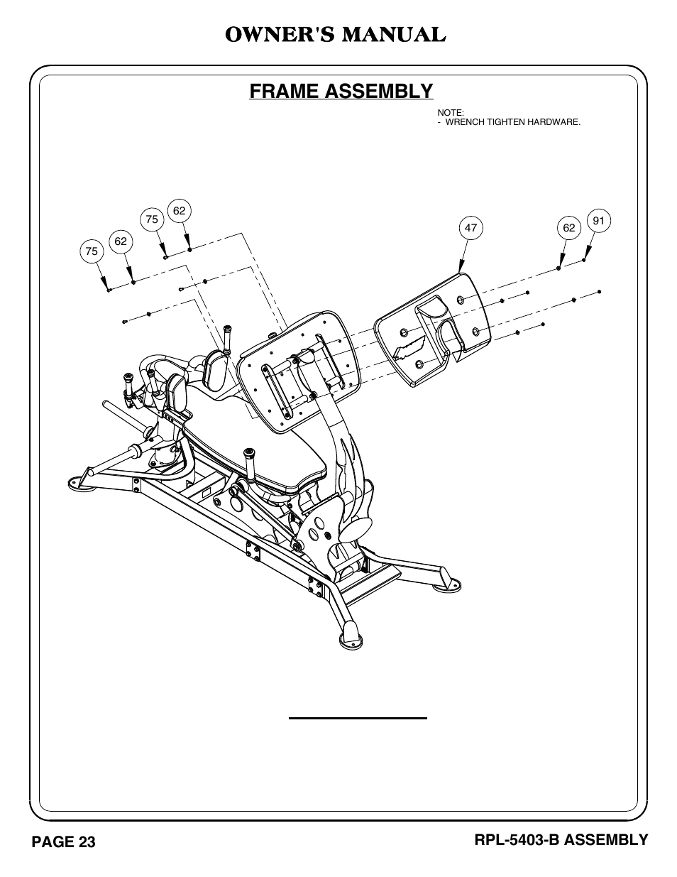 Important, Frame assembly, Owner's manual | Hoist Fitness RPL-5403-B User Manual | Page 24 / 42