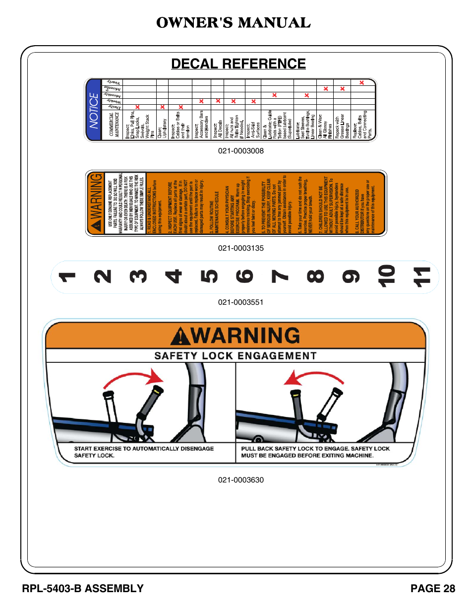 Decal reference owner's manual | Hoist Fitness RPL-5403-B User Manual | Page 29 / 42