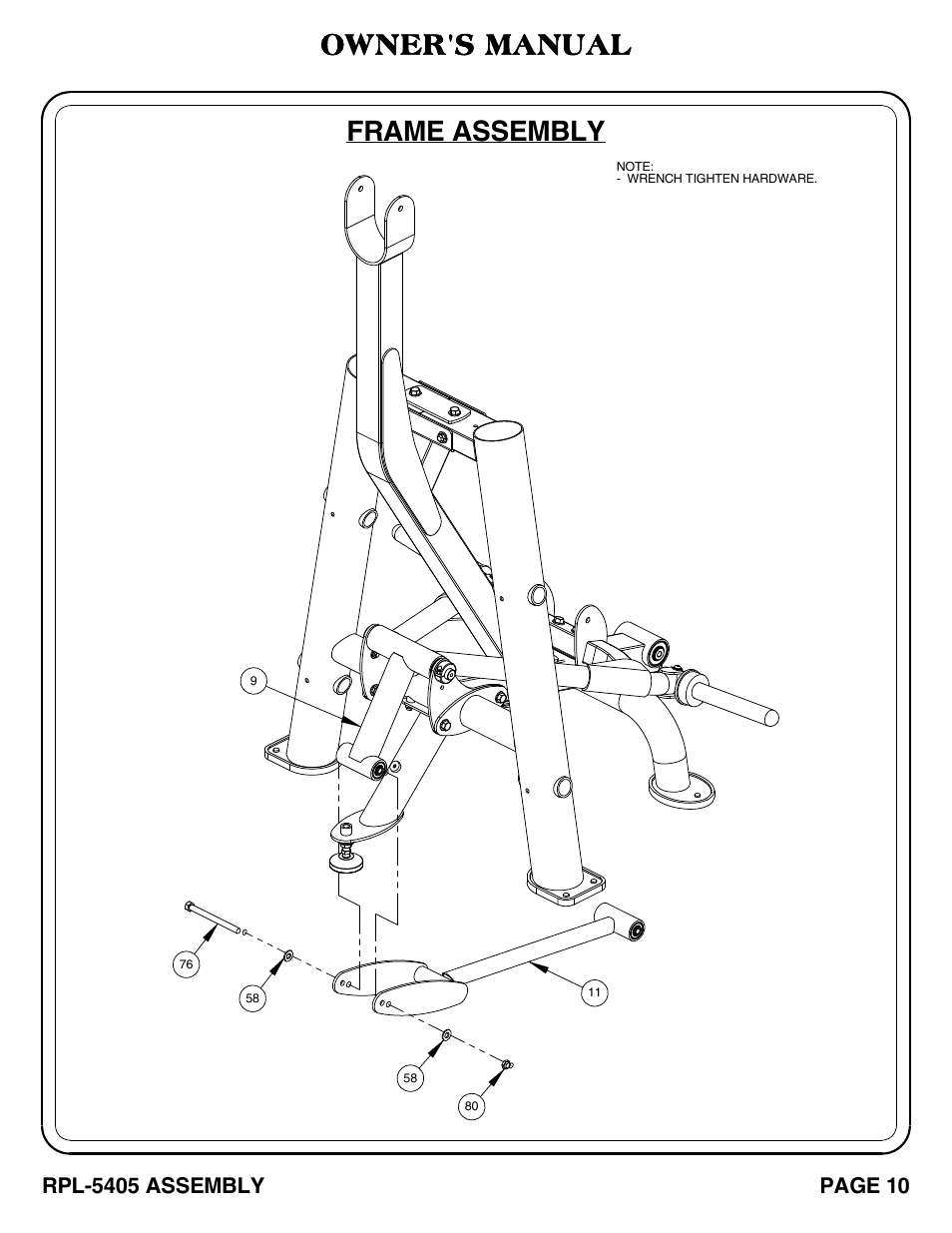 Frame assembly, Owner's manual | Hoist Fitness RPL-5405 User Manual | Page 11 / 40