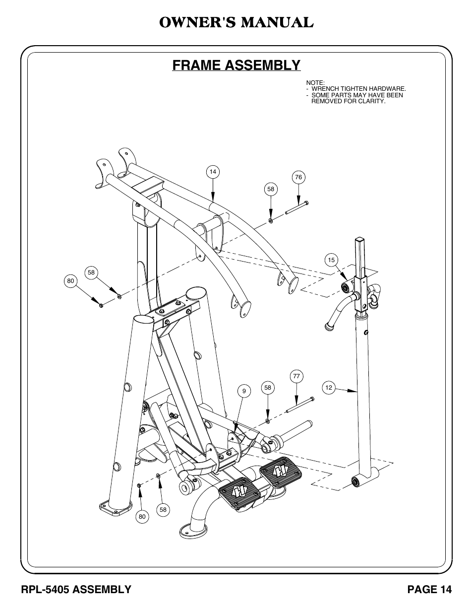 Frame assembly, Owner's manual | Hoist Fitness RPL-5405 User Manual | Page 15 / 40