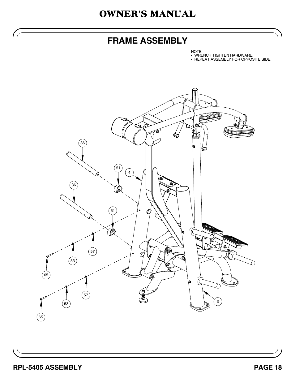 Frame assembly, Owner's manual | Hoist Fitness RPL-5405 User Manual | Page 19 / 40