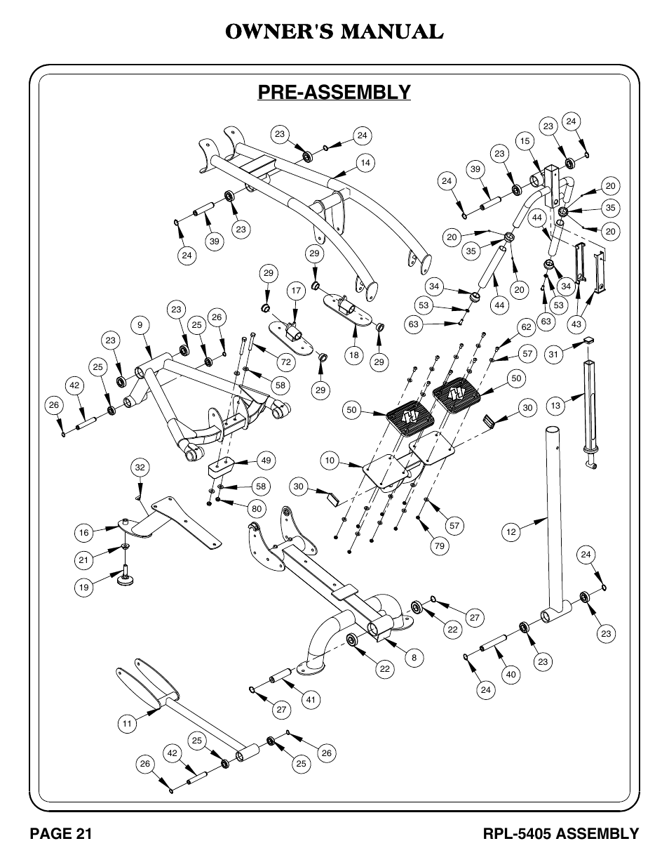 Pre-assembly, Owner's manual | Hoist Fitness RPL-5405 User Manual | Page 22 / 40