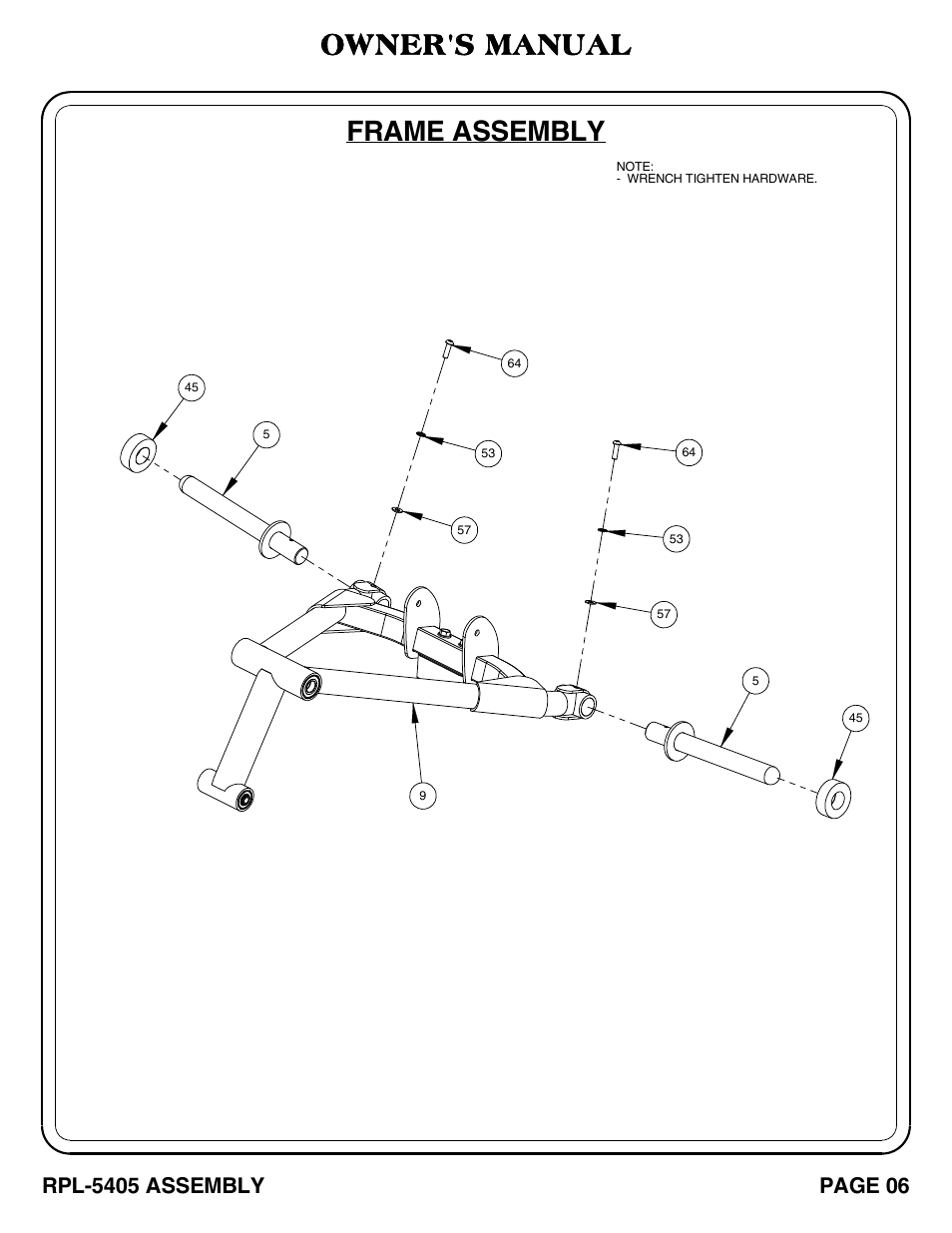 Frame assembly, Owner's manual | Hoist Fitness RPL-5405 User Manual | Page 7 / 40