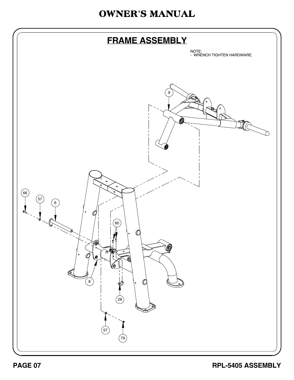 Frame assembly, Owner's manual, Page 07 | Rpl-5405 assembly | Hoist Fitness RPL-5405 User Manual | Page 8 / 40