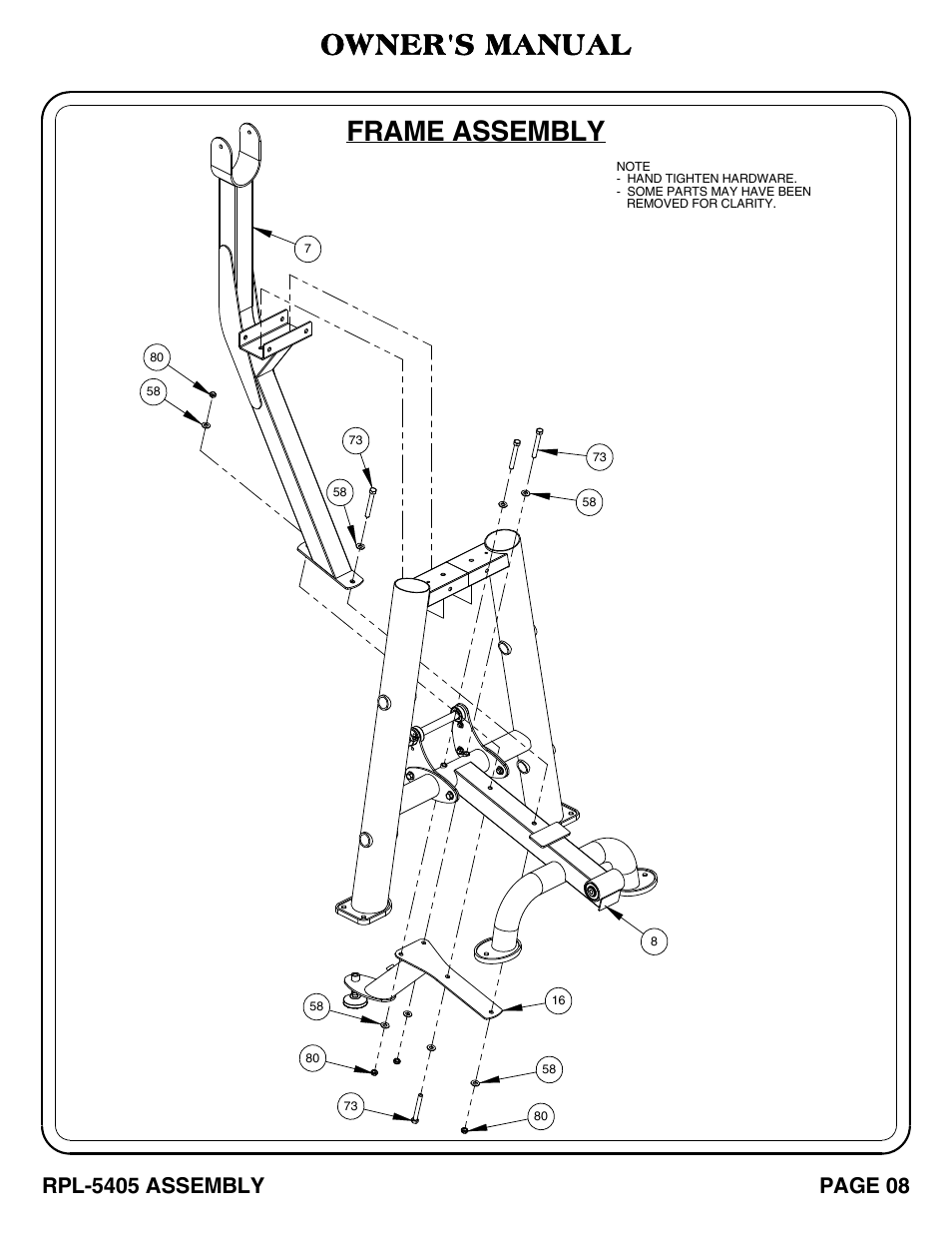 Frame assembly, Owner's manual | Hoist Fitness RPL-5405 User Manual | Page 9 / 40