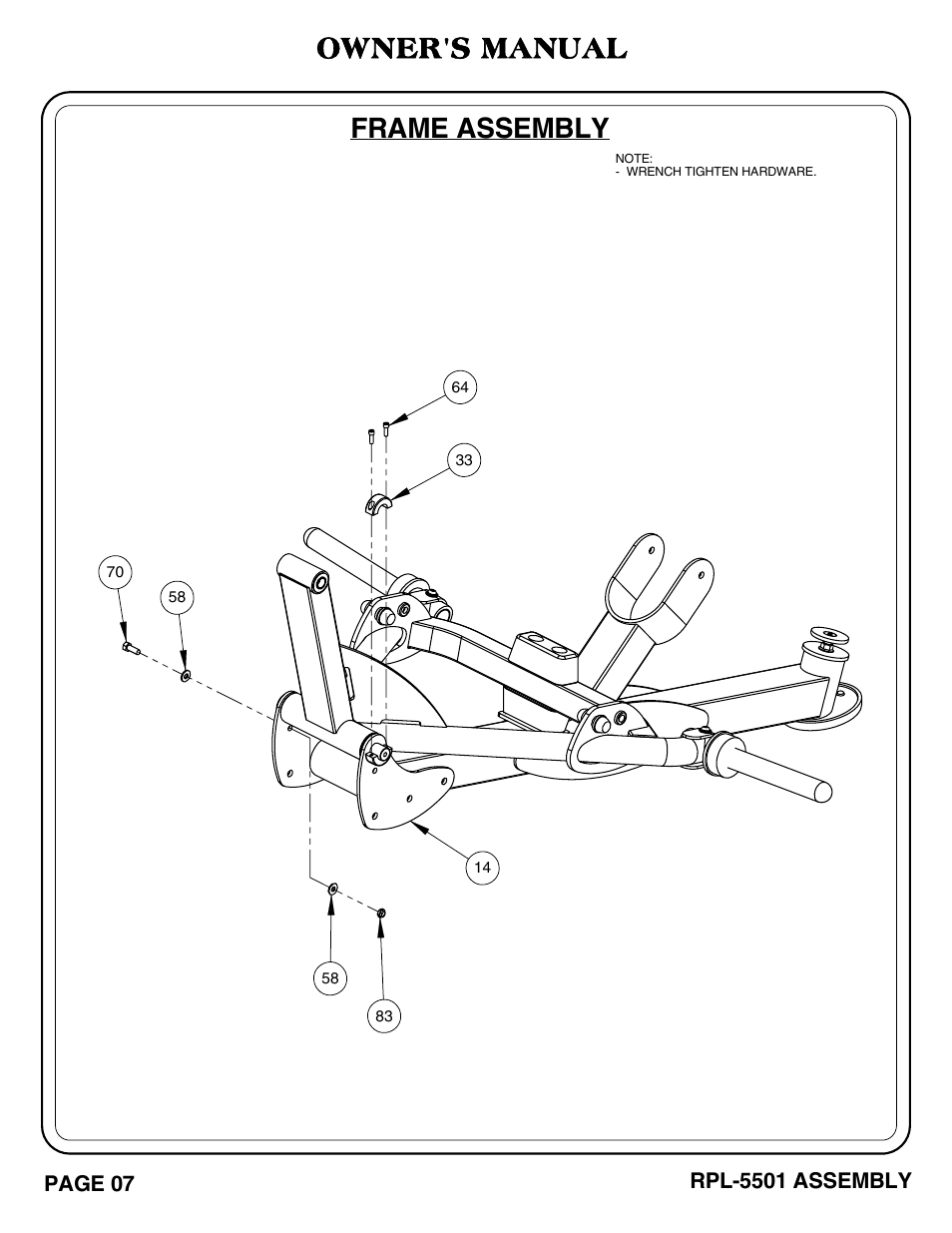 Frame assembly, Owner's manual | Hoist Fitness RPL-5501 User Manual | Page 10 / 48