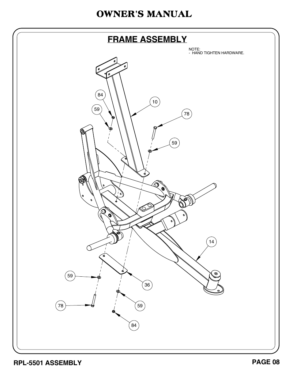 Frame assembly, Owner's manual | Hoist Fitness RPL-5501 User Manual | Page 11 / 48