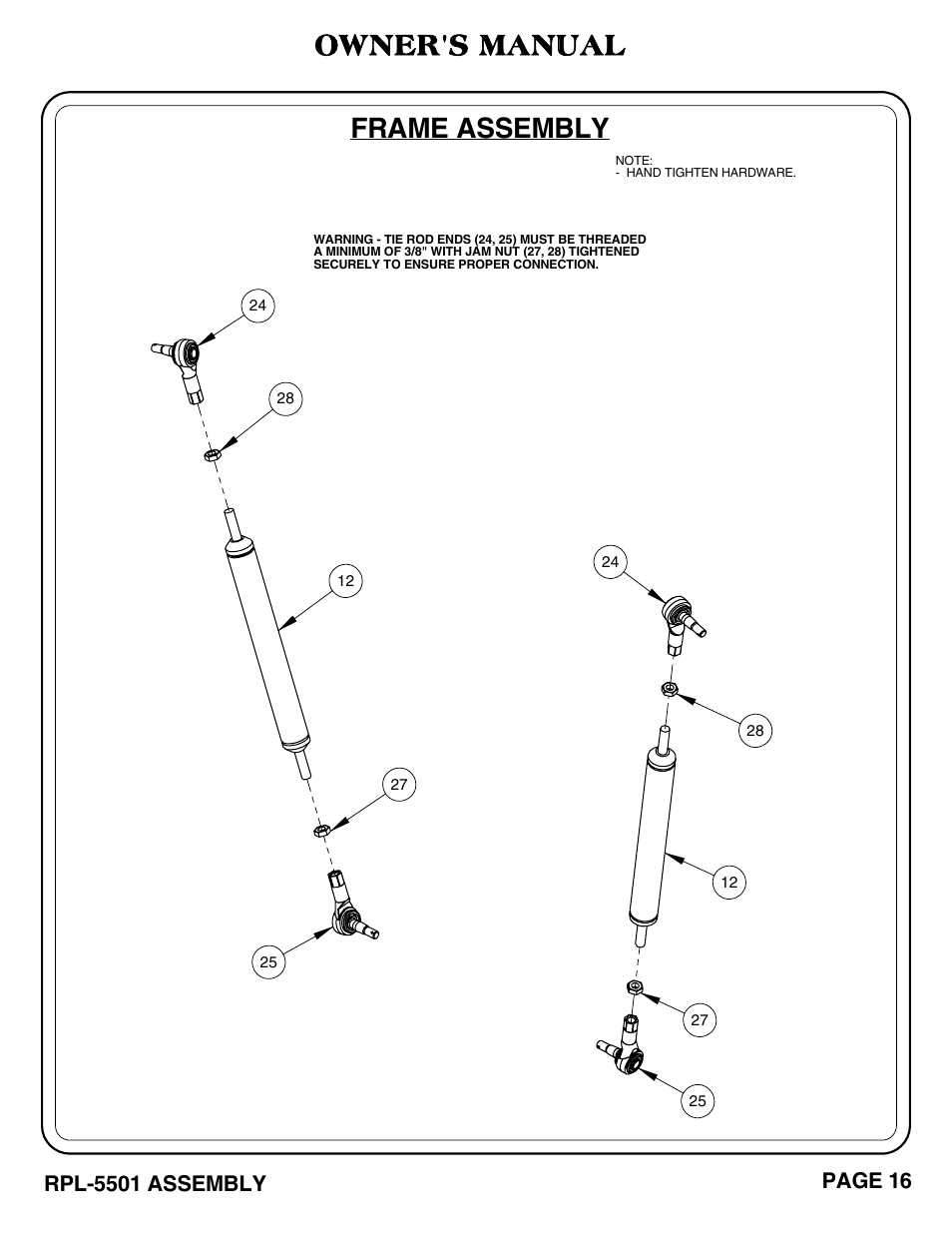 Frame assembly, Owner's manual | Hoist Fitness RPL-5501 User Manual | Page 19 / 48