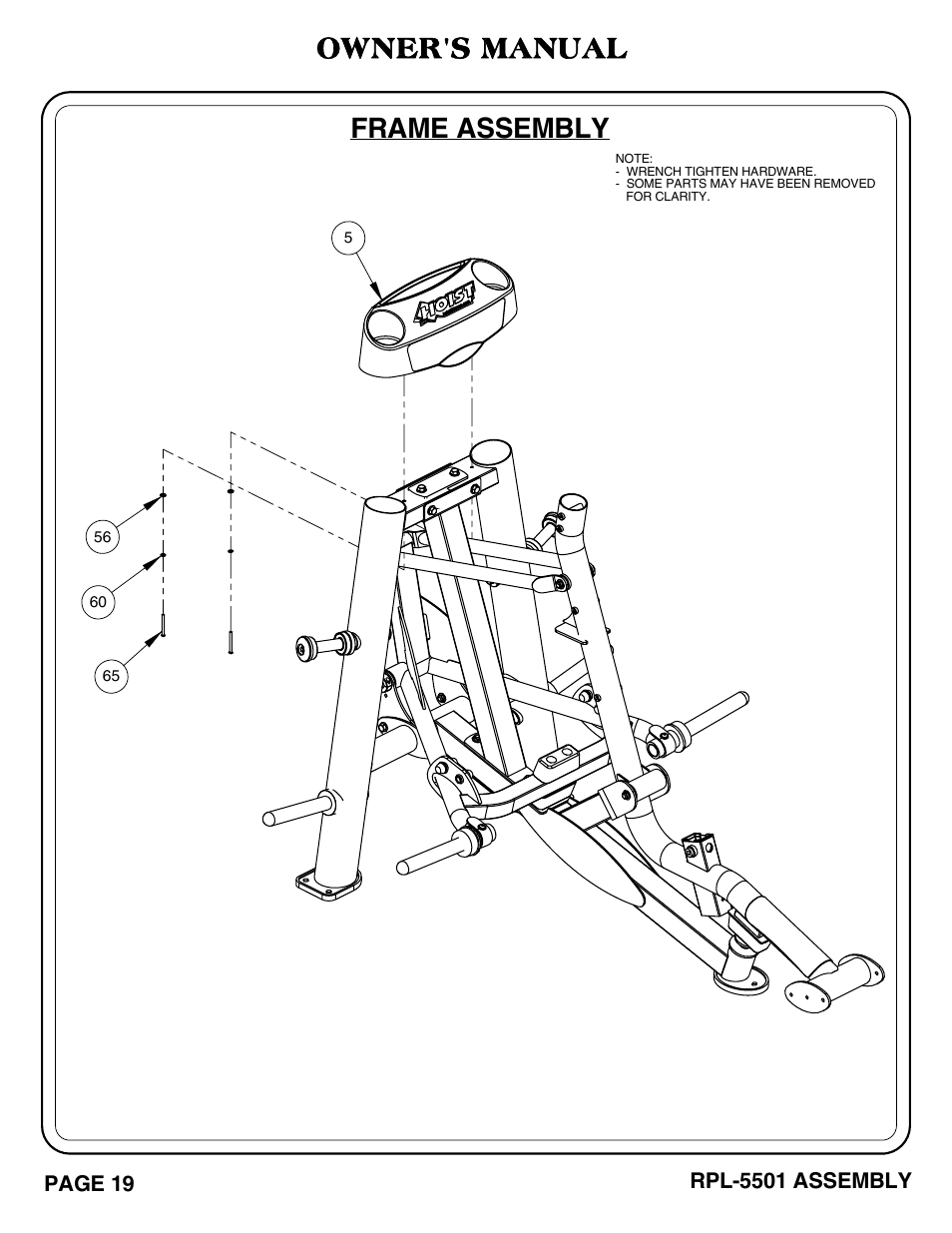 Frame assembly, Owner's manual | Hoist Fitness RPL-5501 User Manual | Page 22 / 48