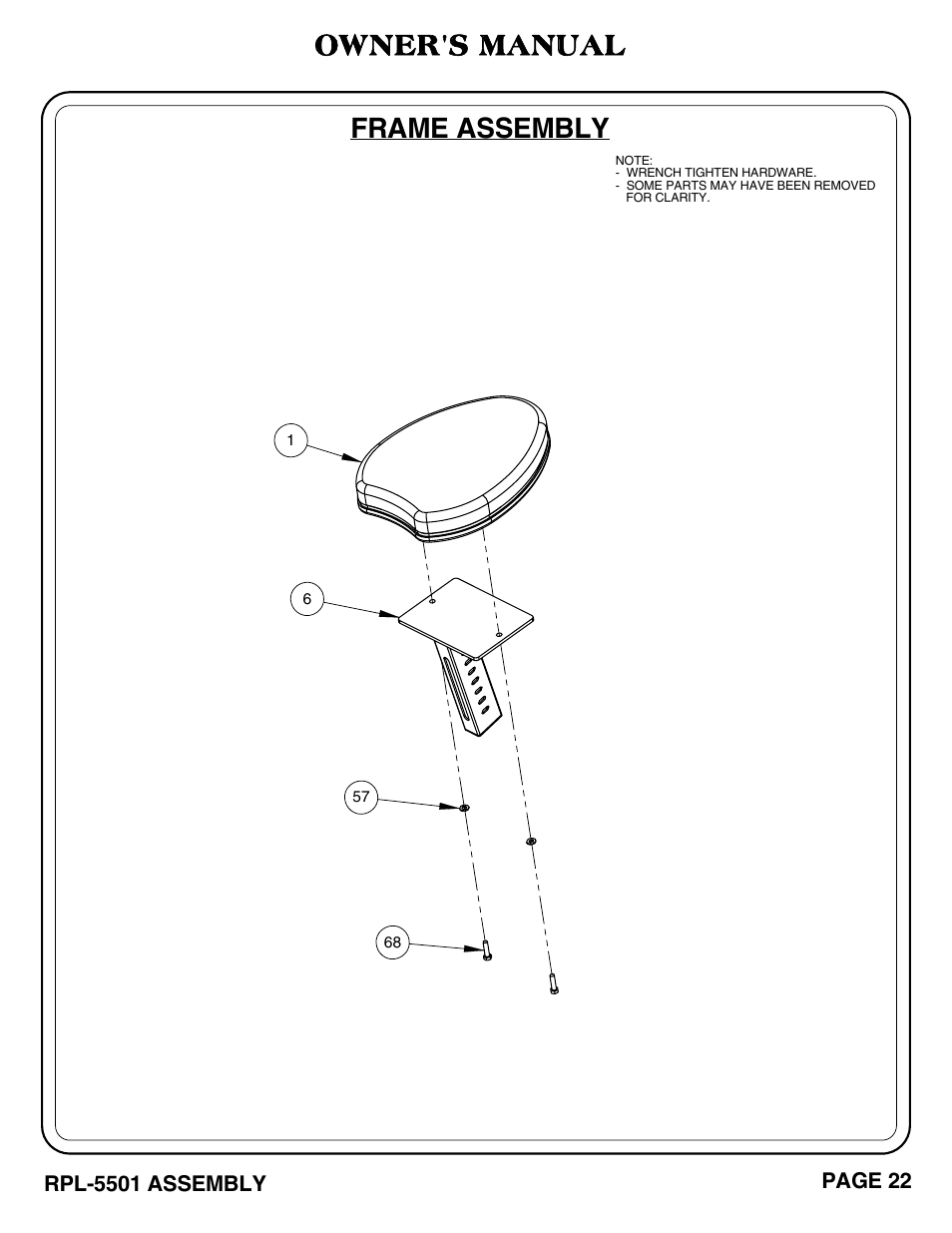 Frame assembly, Owner's manual | Hoist Fitness RPL-5501 User Manual | Page 25 / 48