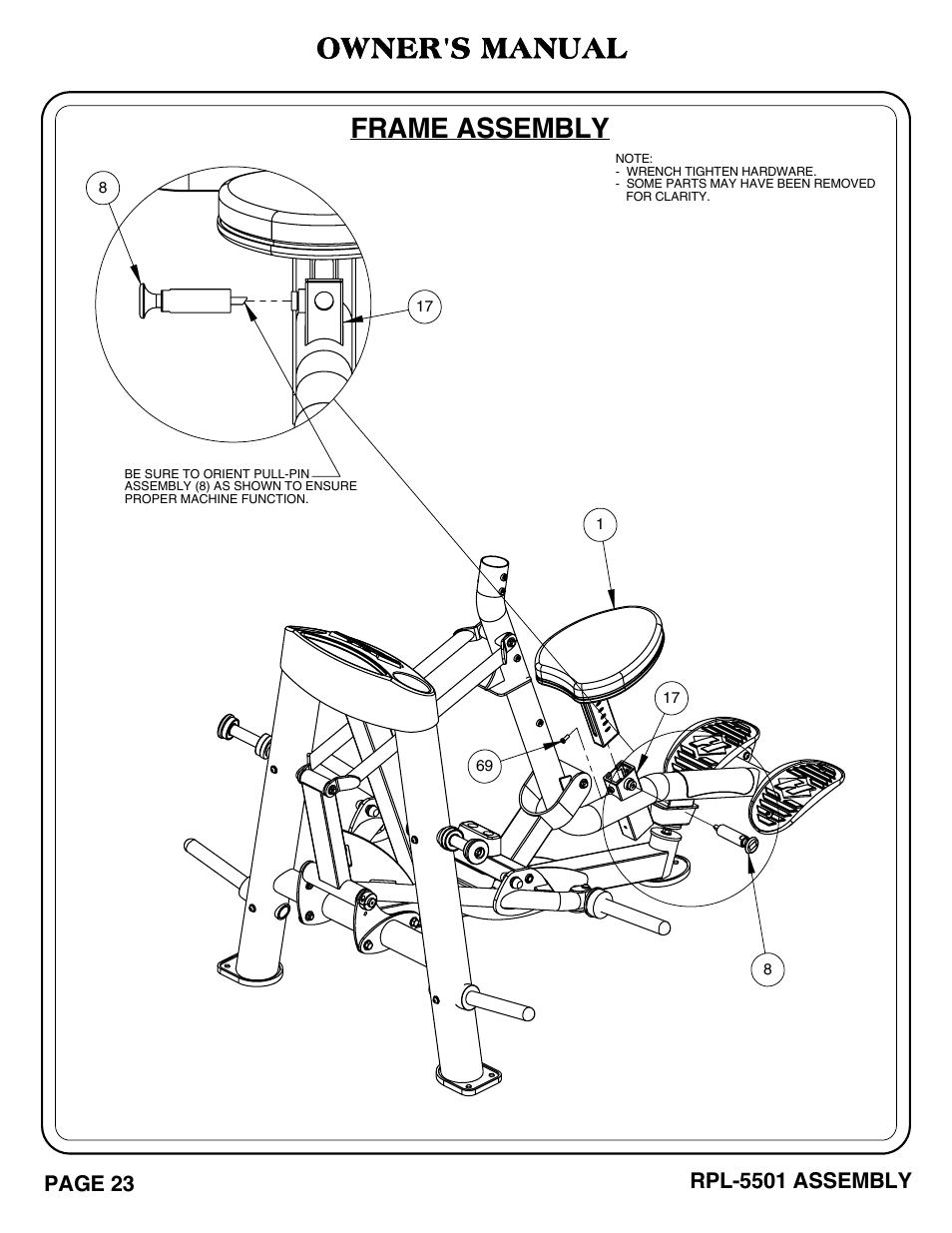 Frame assembly, Owner's manual | Hoist Fitness RPL-5501 User Manual | Page 26 / 48