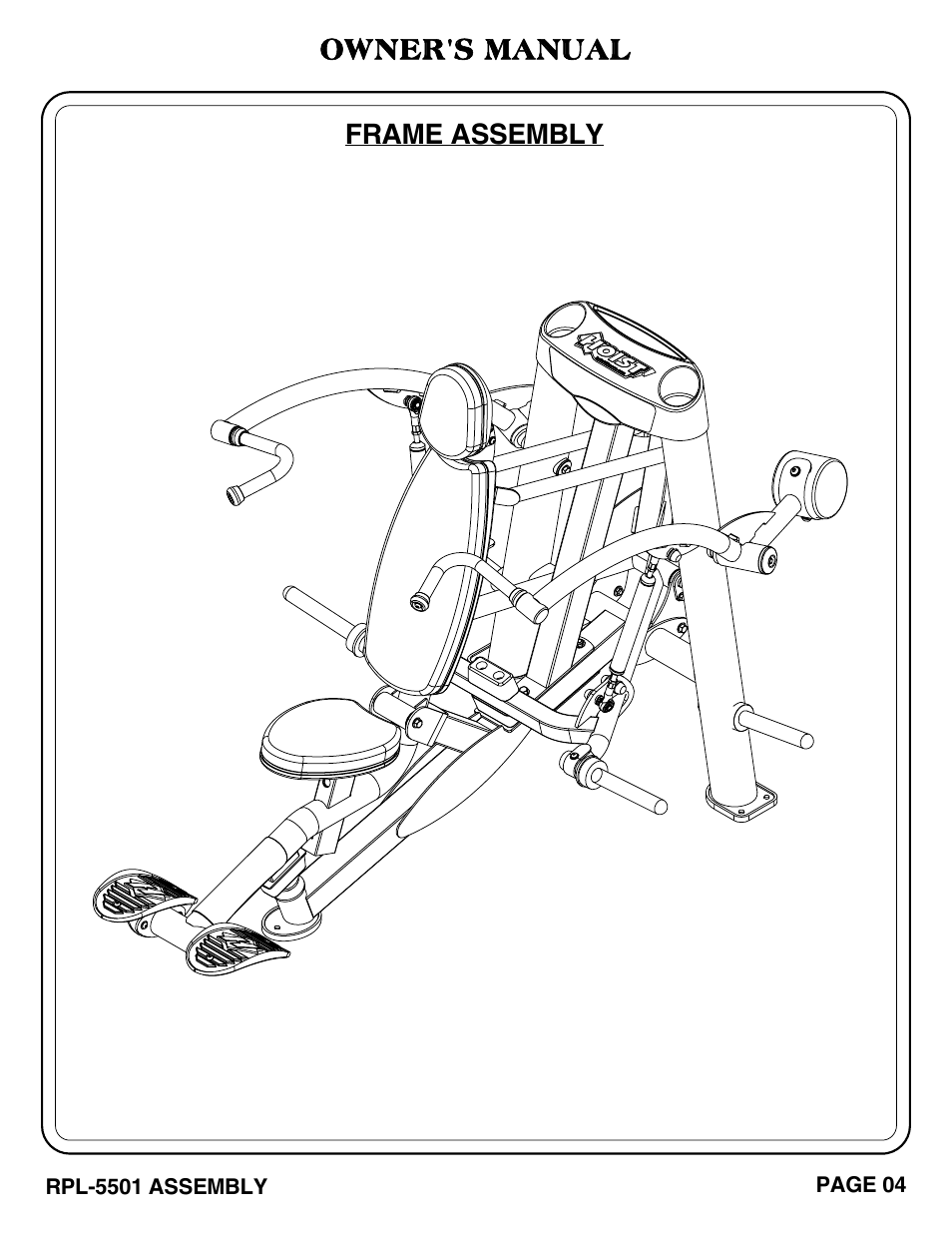 Owner's manual, Frame assembly | Hoist Fitness RPL-5501 User Manual | Page 7 / 48