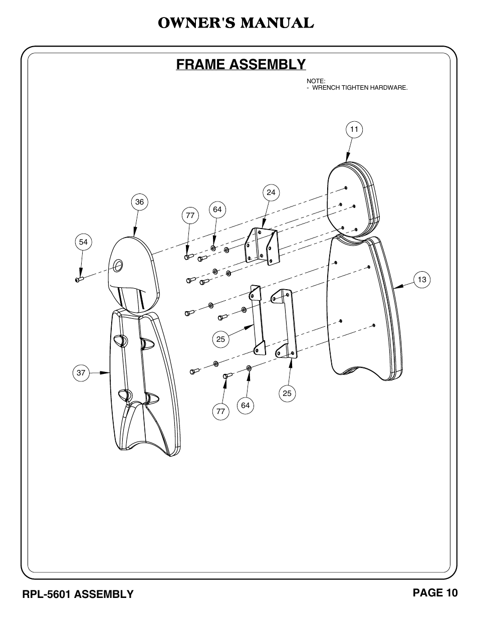 Frame assembly, Owner's manual | Hoist Fitness RPL-5601 User Manual | Page 11 / 31