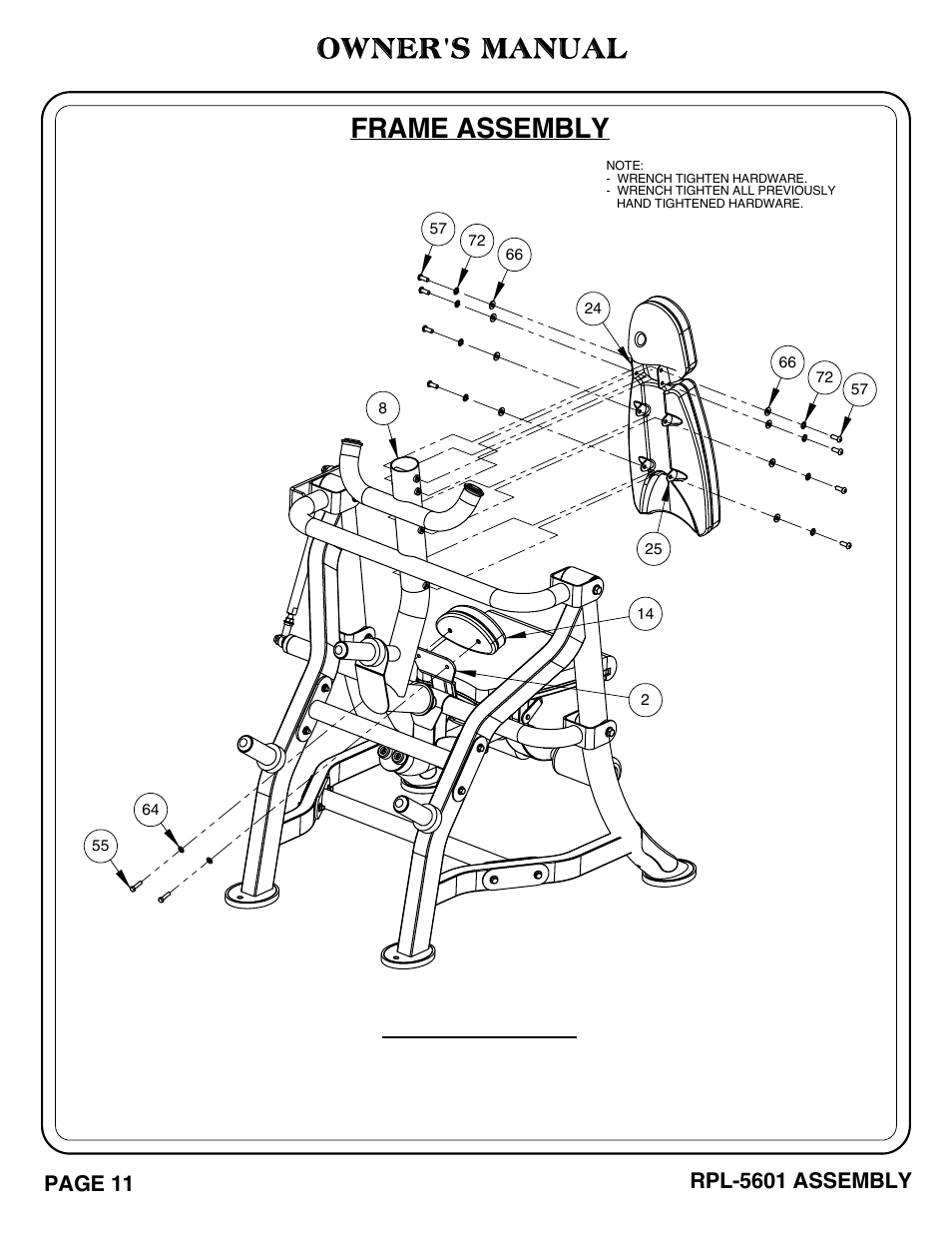 Important, Owner's manual, Frame assembly | Page 11, Rpl-5601 assembly | Hoist Fitness RPL-5601 User Manual | Page 12 / 31