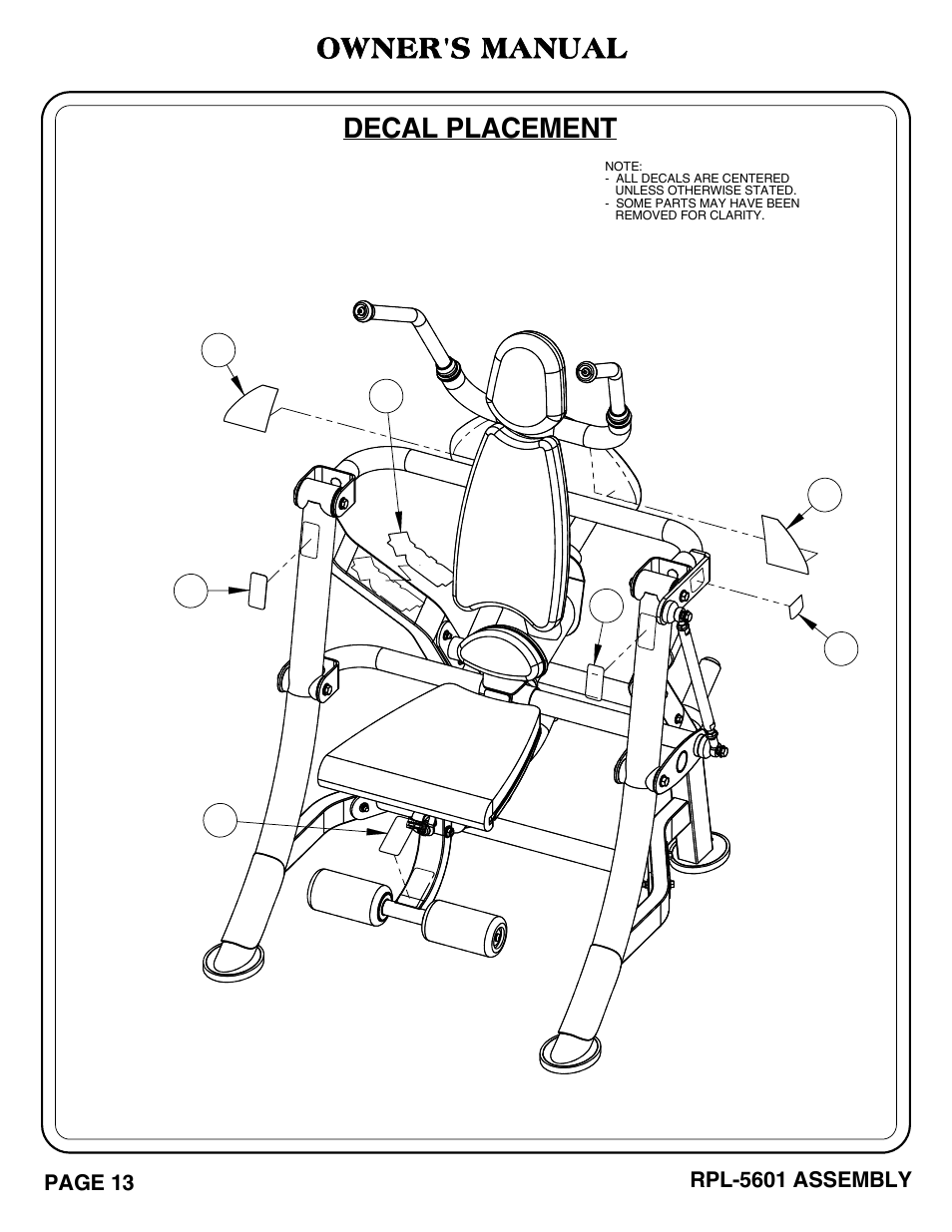 Decal placement owner's manual | Hoist Fitness RPL-5601 User Manual | Page 14 / 31