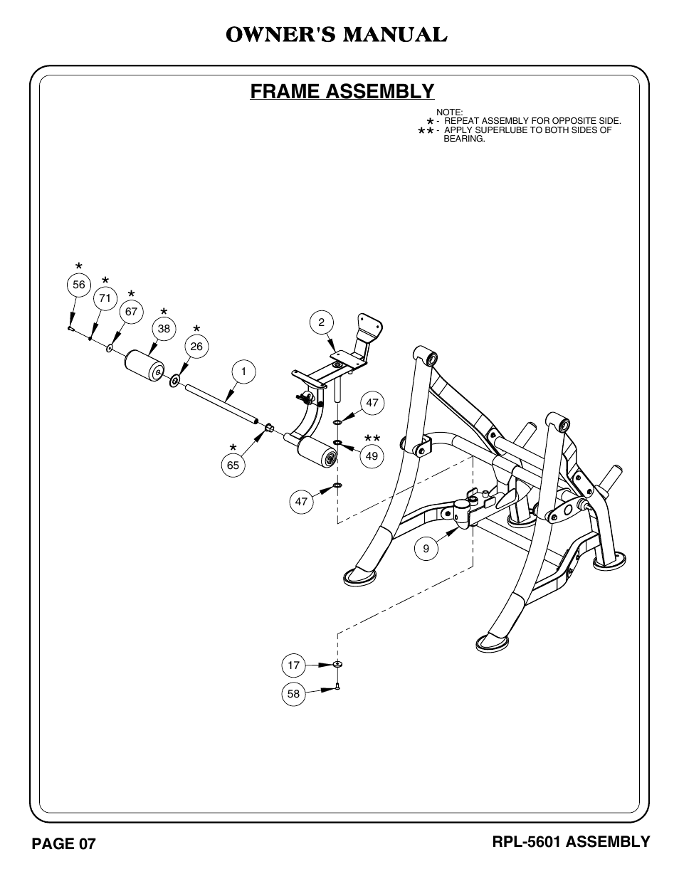 Frame assembly, Owner's manual | Hoist Fitness RPL-5601 User Manual | Page 8 / 31