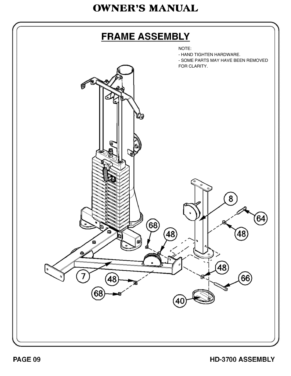 Owner’s manual frame assembly | Hoist Fitness RS‐1408 User Manual | Page 10 / 57