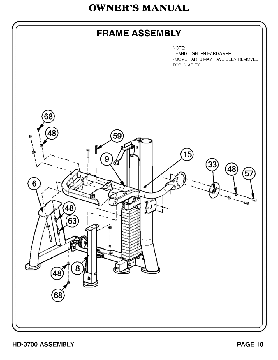 Owner’s manual frame assembly | Hoist Fitness RS‐1408 User Manual | Page 11 / 57