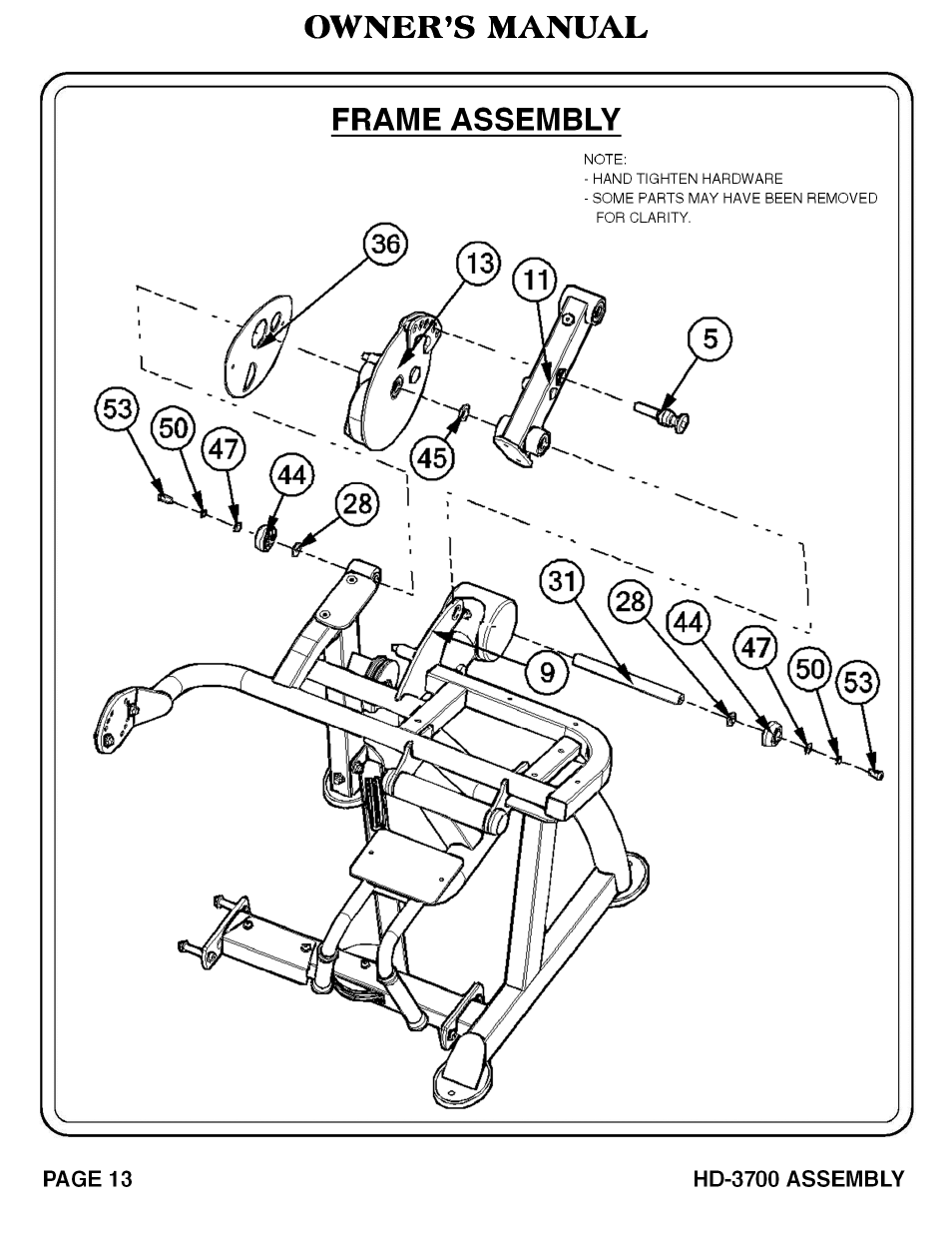 Owner’s manual frame assembly | Hoist Fitness RS‐1408 User Manual | Page 14 / 57