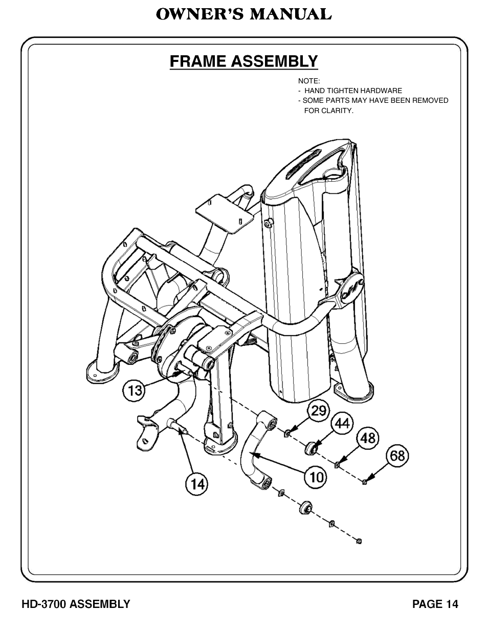 Owner’s manual frame assembly | Hoist Fitness RS‐1408 User Manual | Page 15 / 57