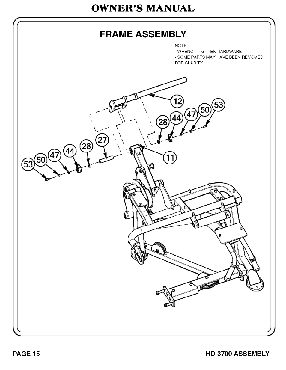 Owner’s manual frame assembly | Hoist Fitness RS‐1408 User Manual | Page 16 / 57