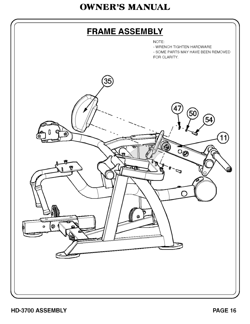 Owner’s manual frame assembly | Hoist Fitness RS‐1408 User Manual | Page 17 / 57