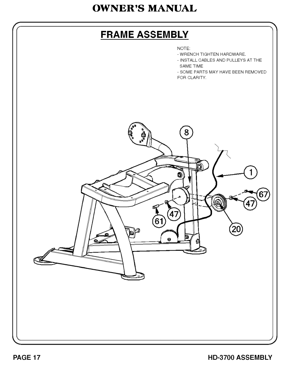 Owner’s manual frame assembly | Hoist Fitness RS‐1408 User Manual | Page 18 / 57