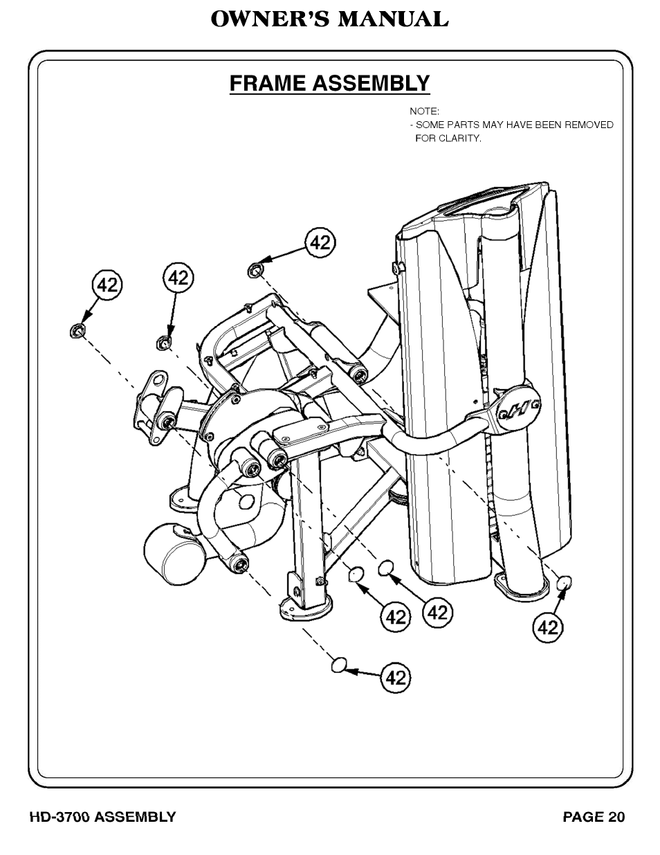 Owner’s manual frame assembly | Hoist Fitness RS‐1408 User Manual | Page 21 / 57