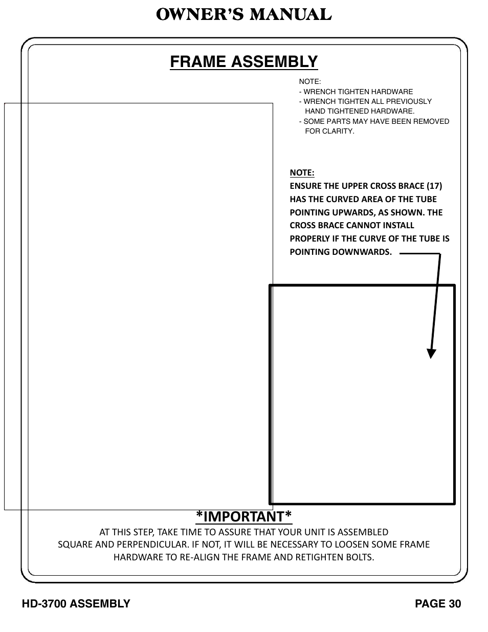 Owner’s manual frame assembly, Important | Hoist Fitness RS‐1408 User Manual | Page 31 / 57