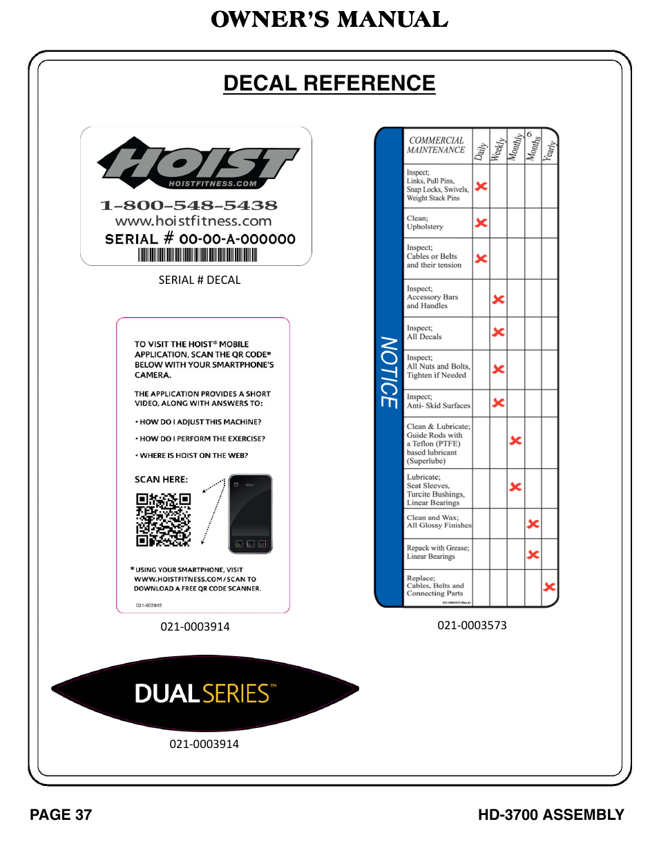 Owner’s manual decal reference | Hoist Fitness RS‐1408 User Manual | Page 38 / 57