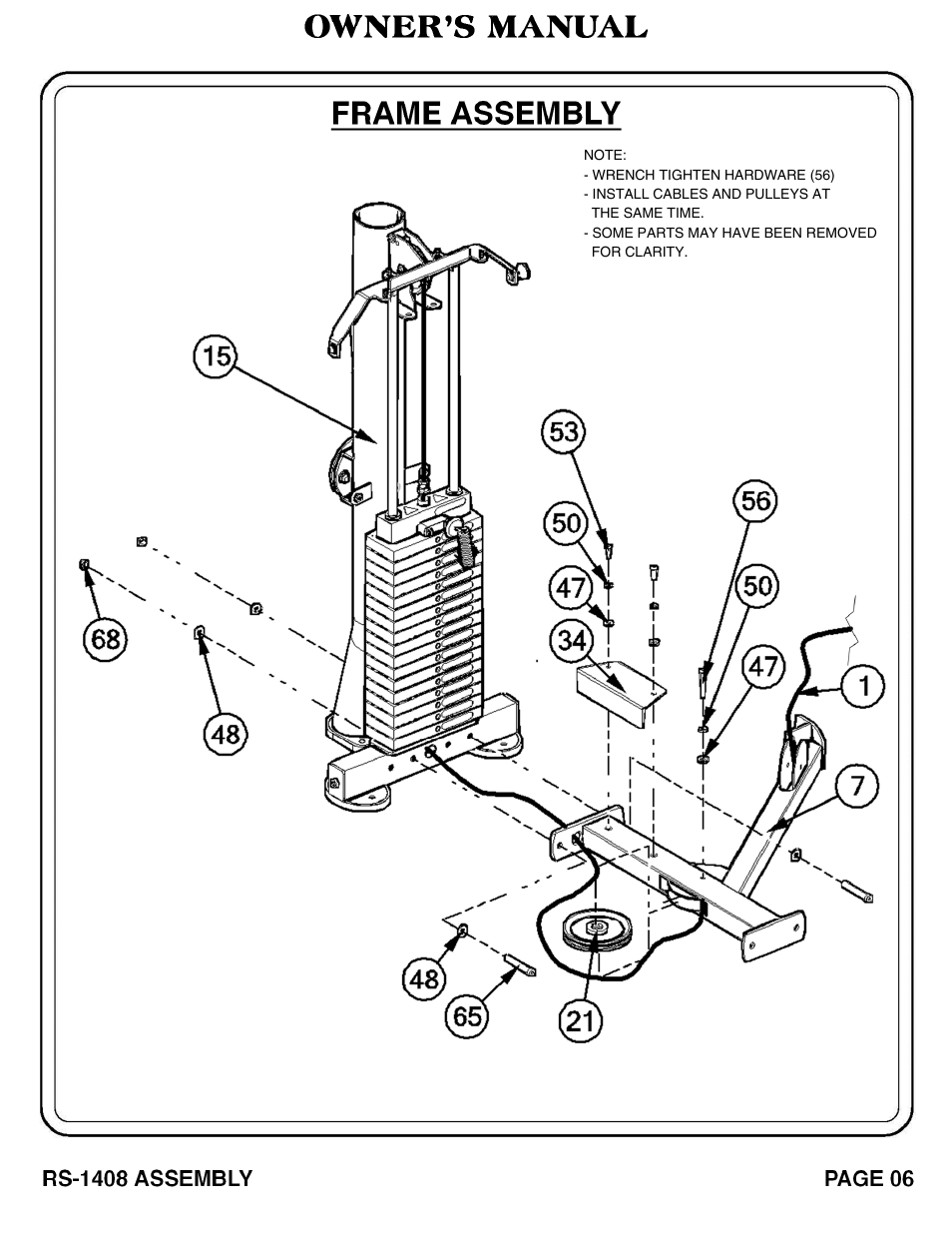 Owner’s manual frame assembly | Hoist Fitness RS‐1408 User Manual | Page 7 / 57