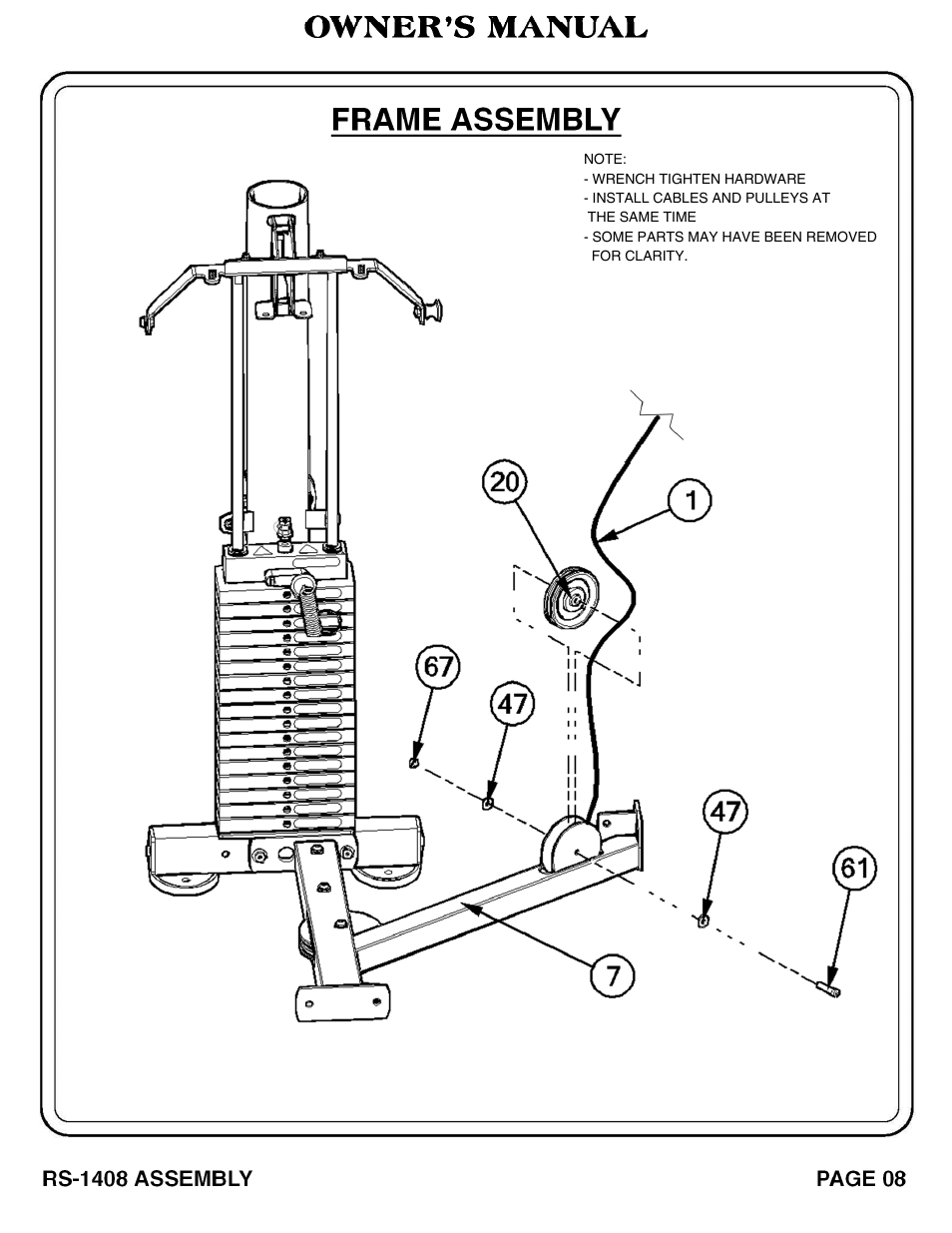 Owner’s manual frame assembly | Hoist Fitness RS‐1408 User Manual | Page 9 / 57