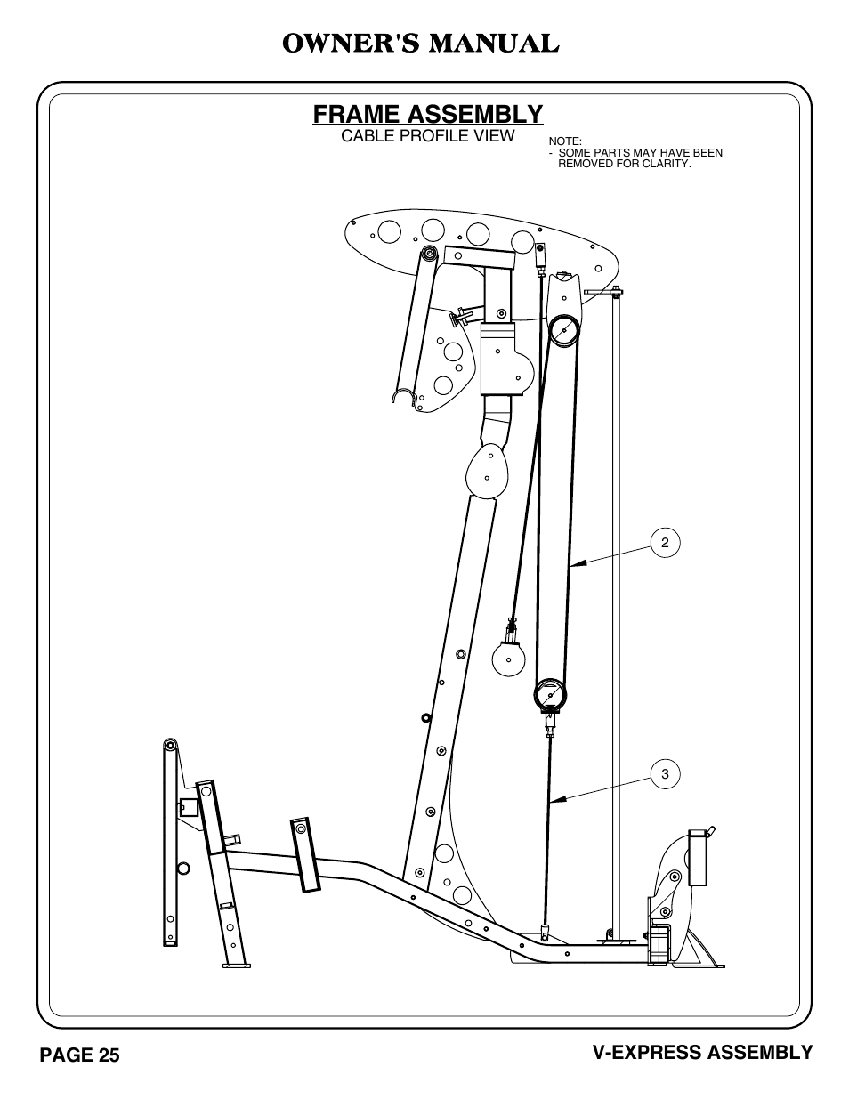 V-express_pg 25-26.pdf, Frame assembly, Owner's manual | Hoist Fitness V-EXPRESS User Manual | Page 26 / 71